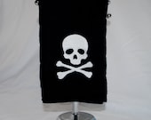 Embroidered Black Kitchen Towel - Skull & Crossbones