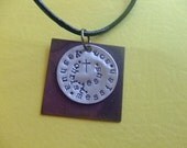 Silver and Brass Handstamped Jesus Necklace  First Communion Confirmation Baptism