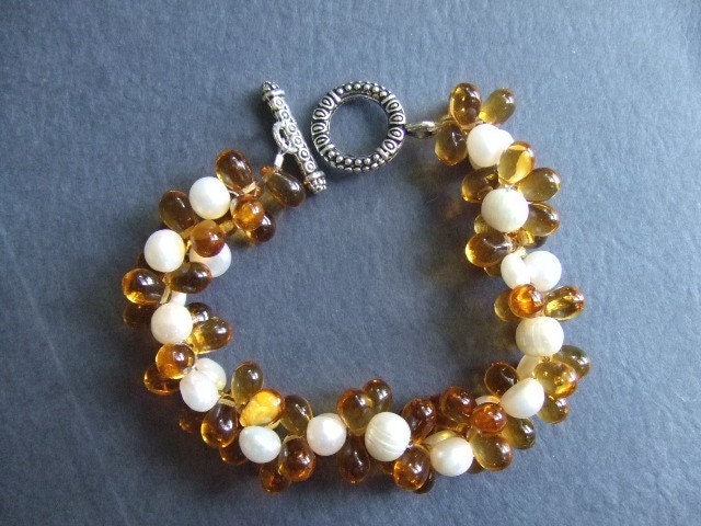 Amber and Pearl Bracelet