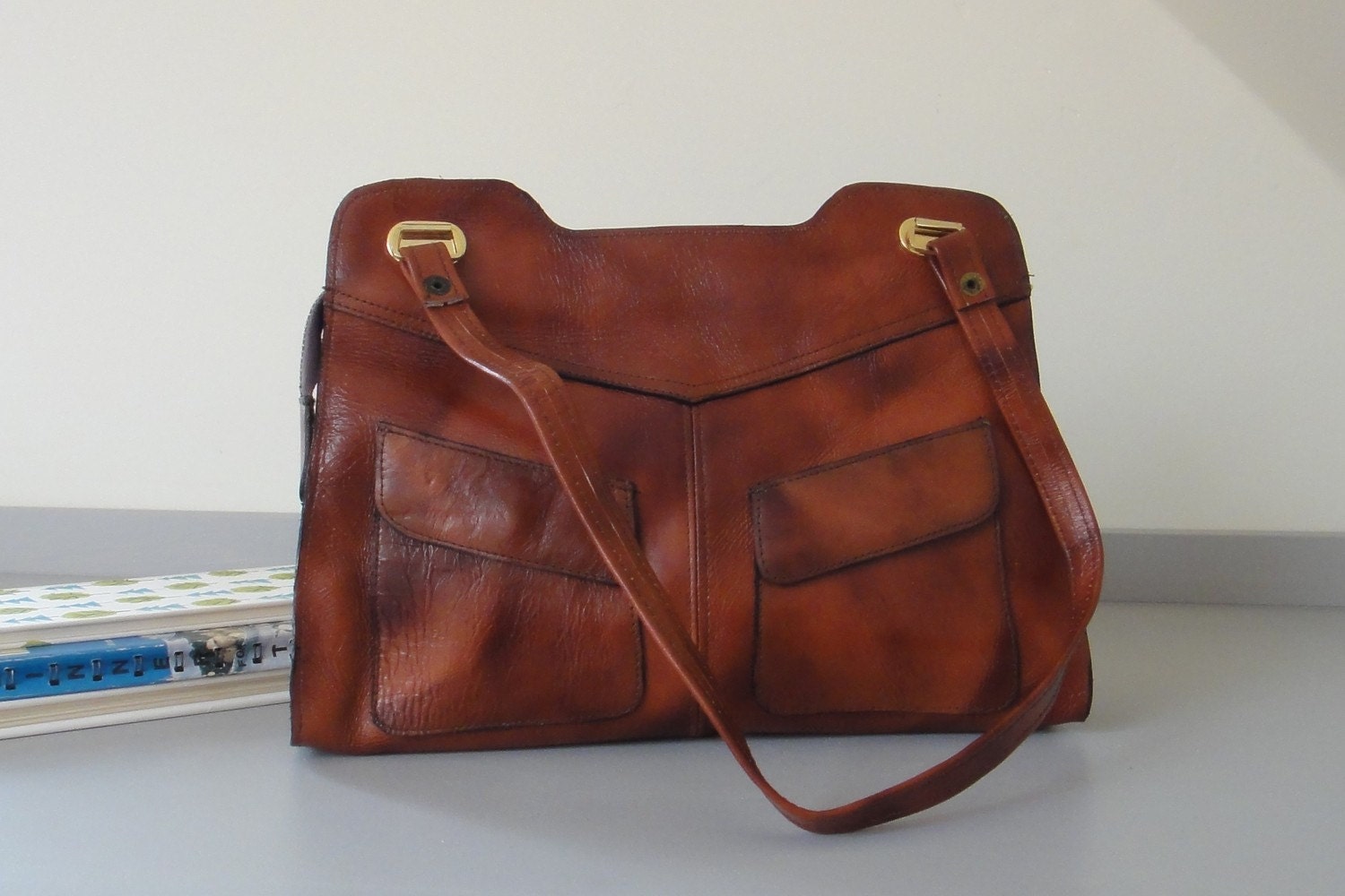 Vintage Brown Leather Purse with Gold Accents