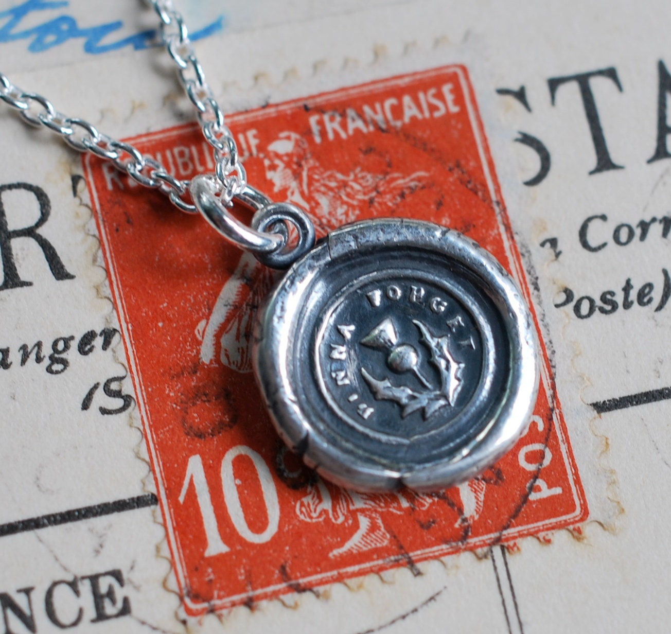 petite scottish thistle wax seal necklace charm... dinna forget