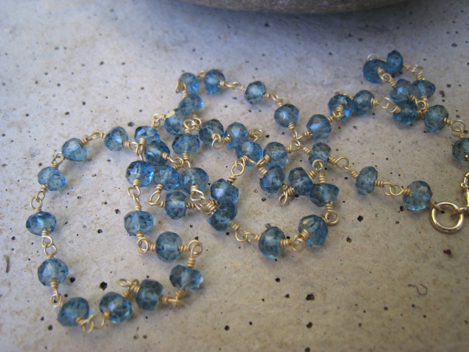 London Blue Quartz Gold Necklace - Wire Wrapped, Fall Fashion