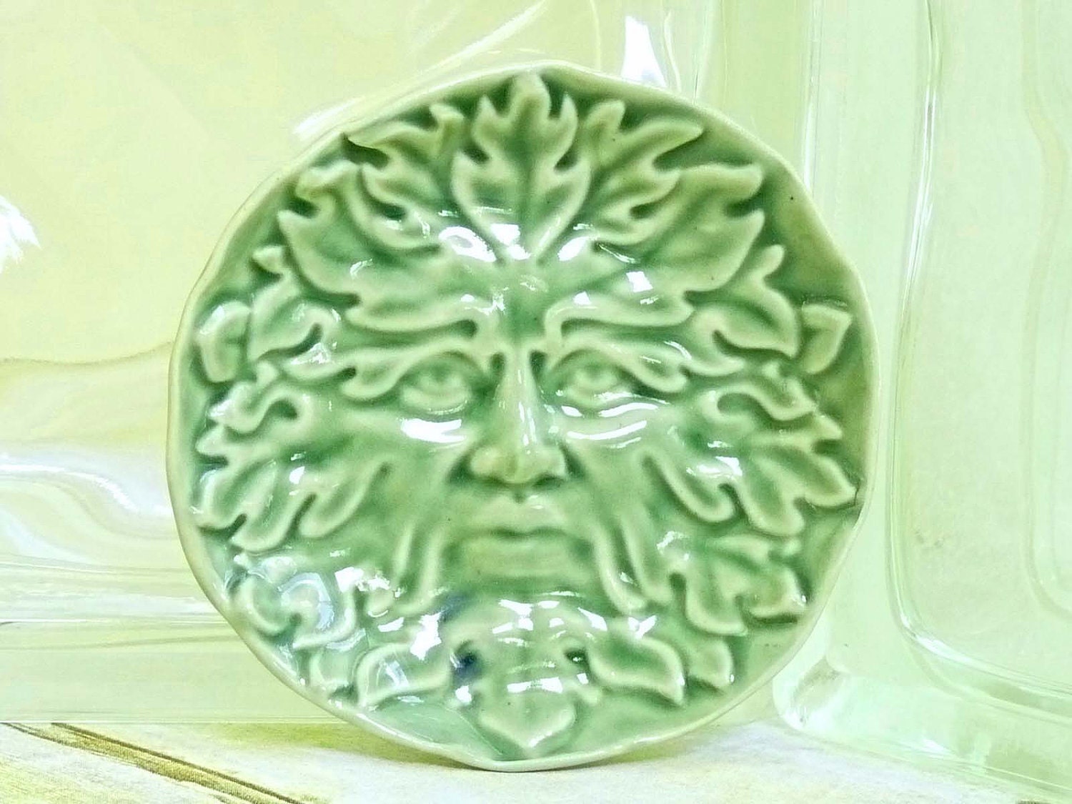 Greenman Dish Doily Ring Catcher Jewelry Holder Green Woodland