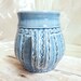 Coffee Cup Mug Stoneware Pottery Blue Big Stripe Design Stamped Quilted Design One-of-a-Kind For Her Large Elegant Cup, Shabby Chic