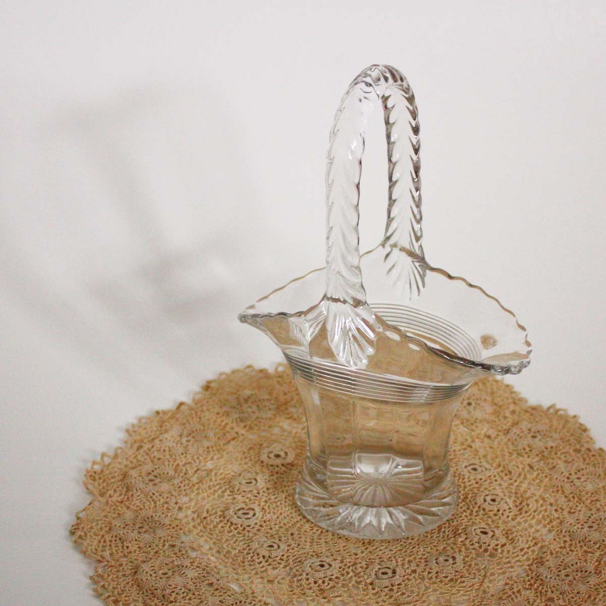 Vintage Clear Pressed Glass Basket Vase by backstashandbygones