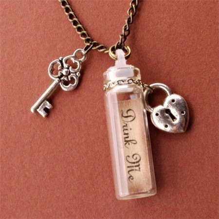 Alice In Wonderland Glass Bottle Vial Necklace Drink Me
