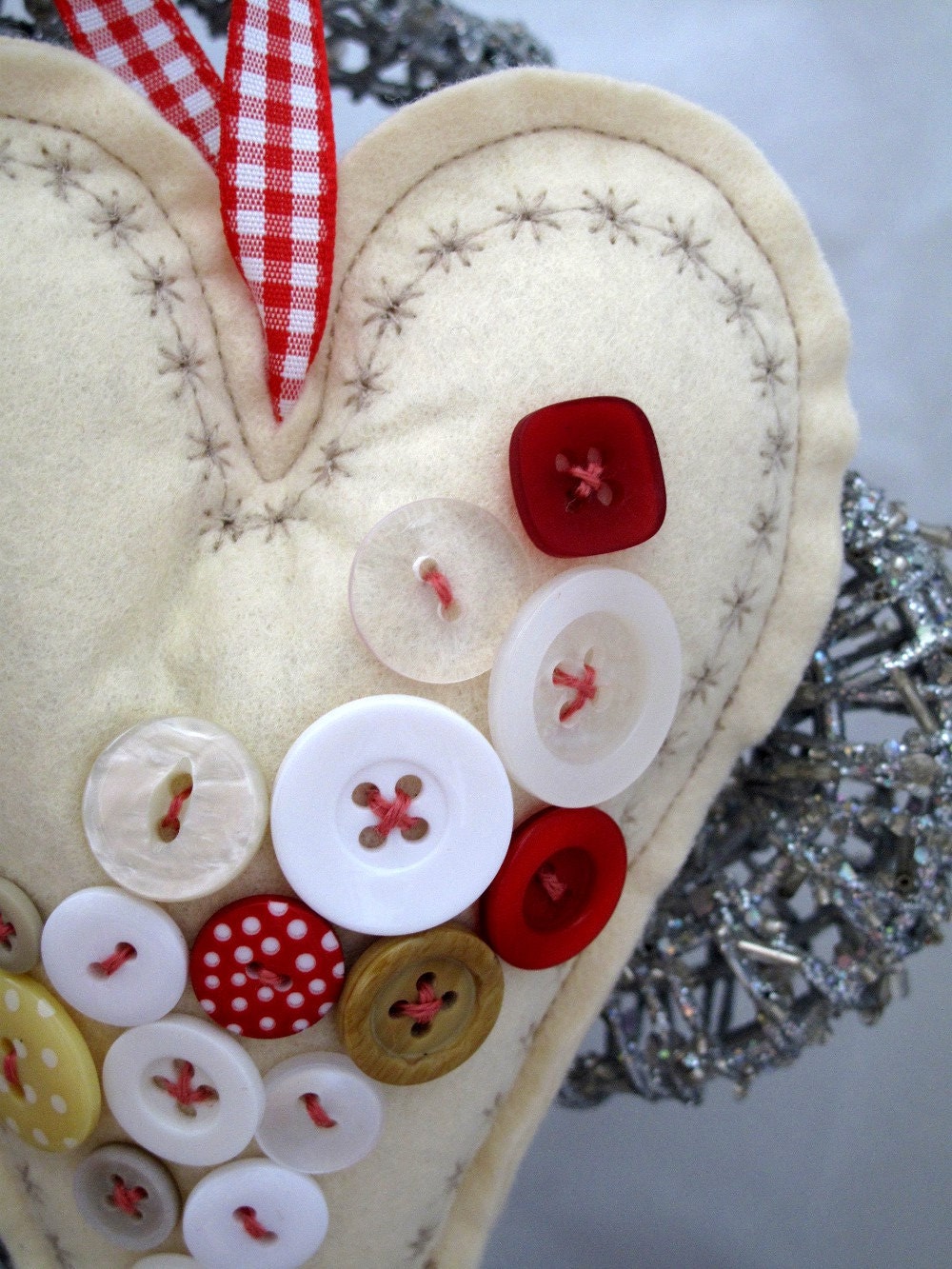Decoration Scandi Hanging Heart x Red and Cream