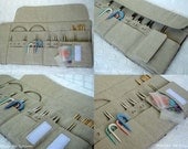 Interchangeable Knitting Needle Case Holder roll up in Textured Midnight Blue Dark Blue