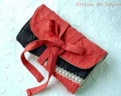 Needle Case Needle Holder Knitting Needle Case Interchangable Knitting Needle Case in Textured Charcoal Grey Coral Orange