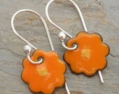 Enamel Earrings:  Orange and Yellow Flowers with Sterling Silver Ear Wires