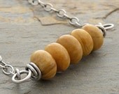 Mustard Yellow Necklace, Gemstone, Stacked, Wire Wrapped, Oval Chain, Sterling Silver, Oxidized