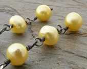 Pearl Earrings, Yellow Pearls, Dangle, Sterling Silver, Wire Wrapped, Lever Back, Oxidized, Lemon Yellow