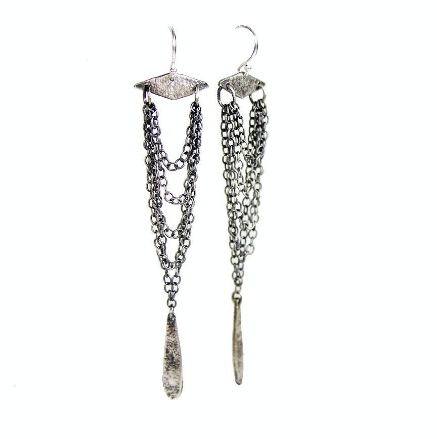 Sterling Silver Long Multiple Chain Dangle Earrings - Cadence Earrings