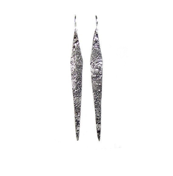 Sterling Silver Long Slender Textured Earrings - Ella Earrings