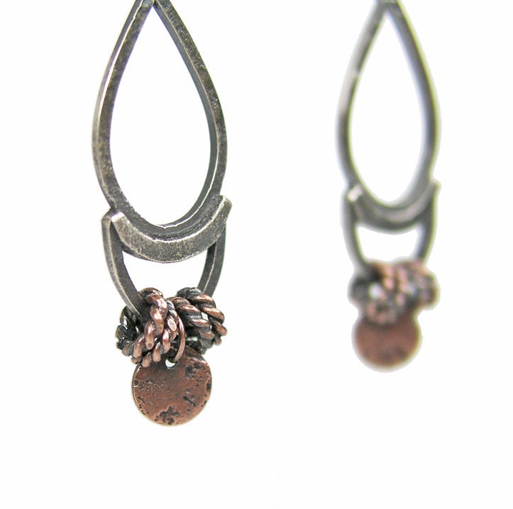 Sterling Silver and Copper Teardrop Mixed-Metal Earrings - Libby Earrings