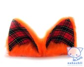 Punk Cosplay cat ears ( Nekomimi ) Fluro Orange and tartan inners or choose your own colours.