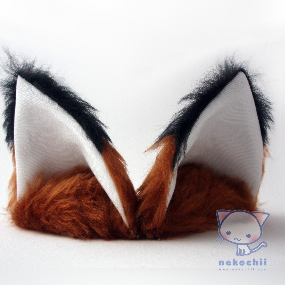 Cosplay Fox ears (Kitsune mimi) Red fox with ebony tips and white inners or choose your own colours.