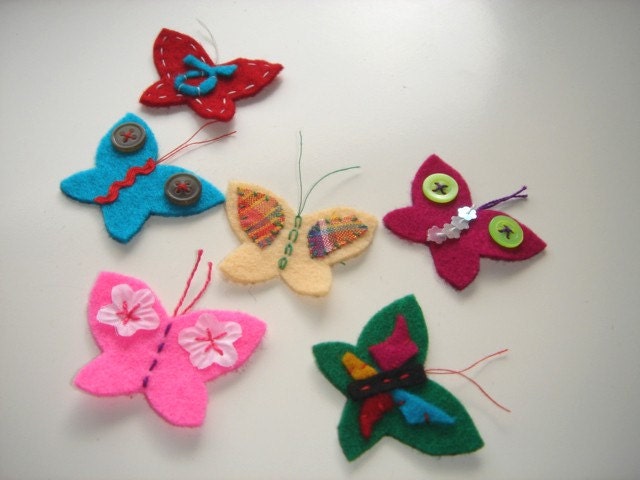 6 BEAUTIFUL FELT BUTTERFLY EMBELLISHMENT 