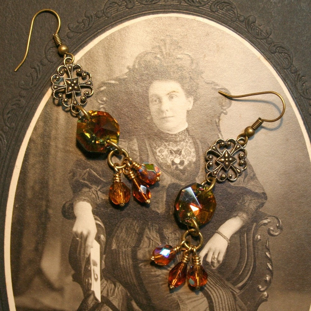 Shimmering, glittering, amber color earrings