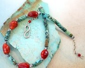 African turquoise and carnelian necklace