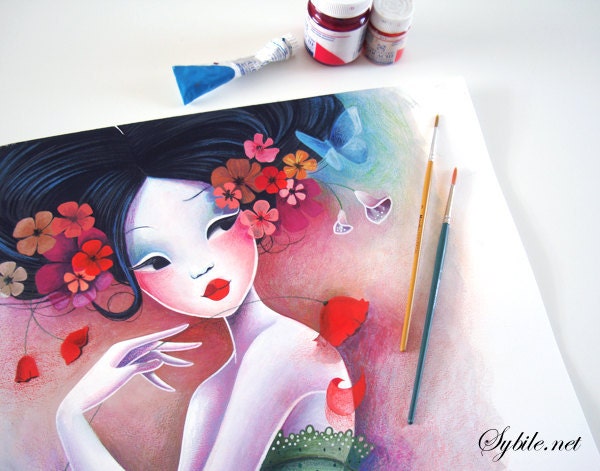 Original and published drawing Fancy Flowers