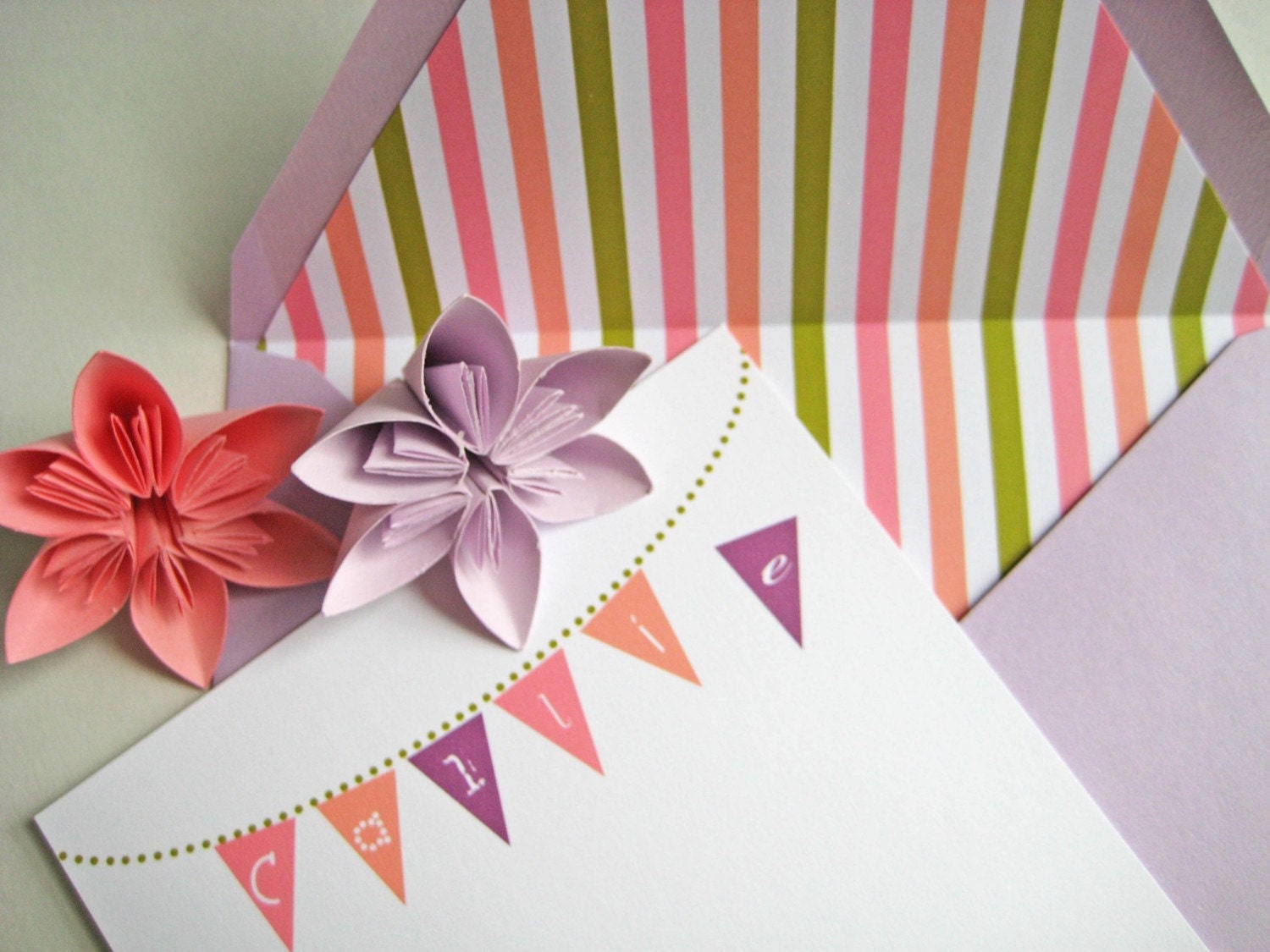 Banner Bunting Note Card Set Personalized For Girls