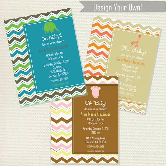 Chevron Stripes Baby Shower Invitations You Pick Design