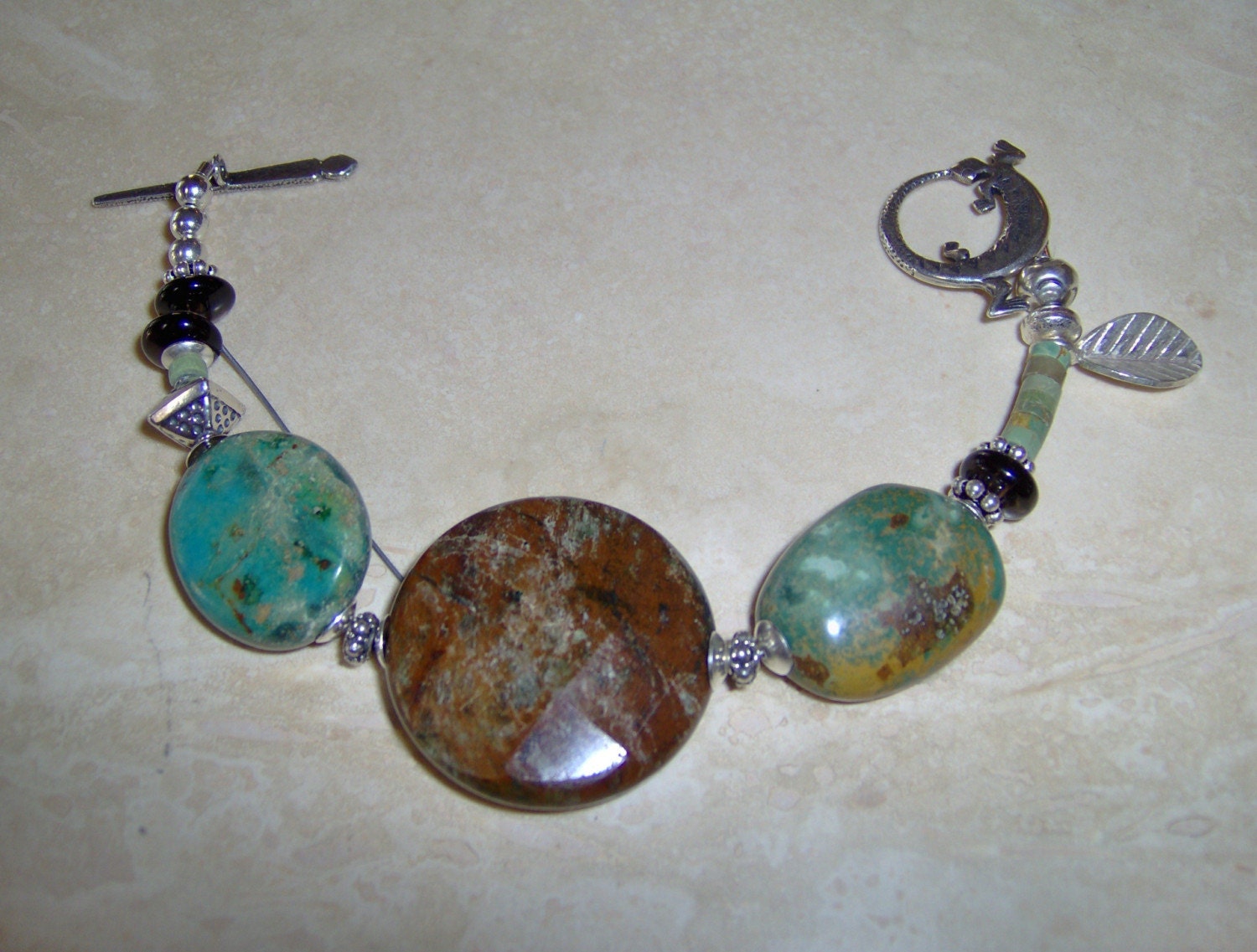 Turquoise and African Opal Gemstone Bracelet - Sterling Silver