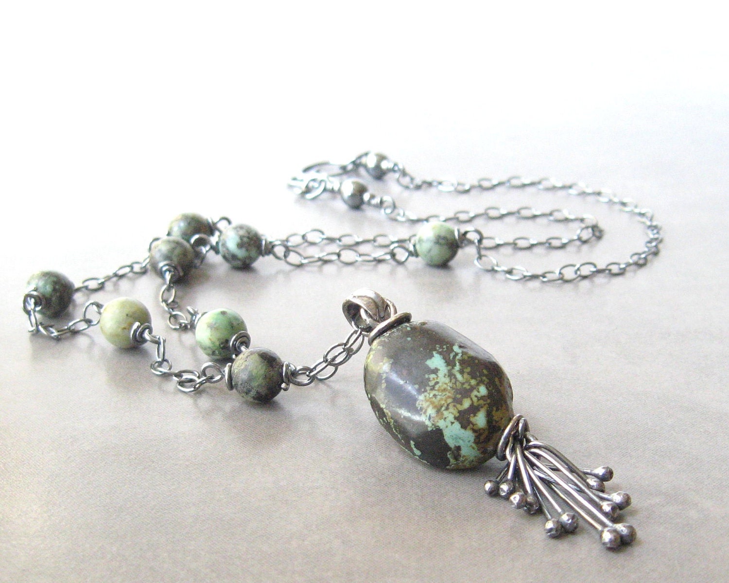 Reserved for Lori - turquoise pendant necklace with sterling silver wire wrap and metalwork