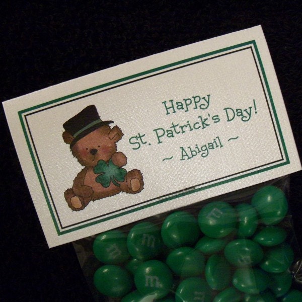 Personalized Party Favor Bag Toppers with bags, St Patricks Day design, set of 10