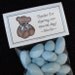 Personalized Baby Shower Favor Topper Labels and Bags, brown teddy with blue bow, set of 12