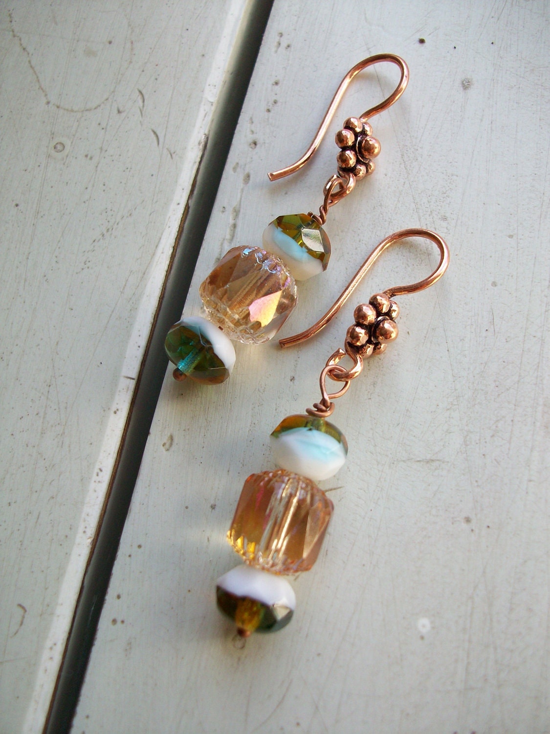 Copper Earrings "Sandcastles at the Seashore" Beautiful unusual beads - CENTiment