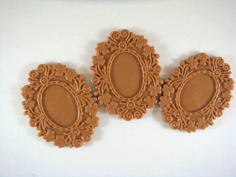 SALE - 3 Caramel Cabochon Frame Resin Vintage Style 50x39mm takes 25x18mm Cab - 3 pc - A1006CF-C50x40mm3