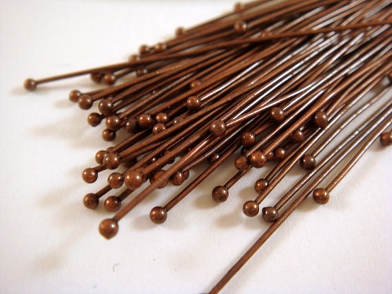 100 Antique Copper Ball Headpins Brass 2 inch, 23-24 Gauge 1.5 Ball - 100 pc - F4008BHP-R2100