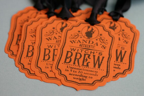 Witches Brew Halloween Tags - Set of 10 Orange