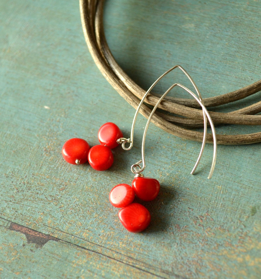 Winter Fruit  Sterling silver drops with coral stone