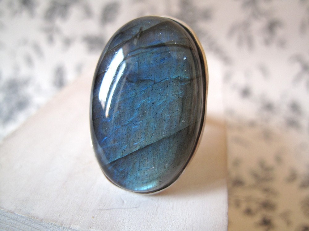 LABRADORITE // Sterling silver ring with natural Labradorite cabochon - MADE to ORDER