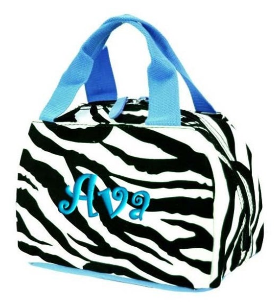 Personalized Lunch Tote Bag Zebra Blue Insulated Monogrammed