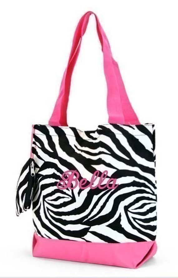 Personalized Tote Bag Zebra Hot Pink Monogrammed by parsik93