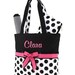 Diaper Bag Personalized Black White Polka Dots Hot Pink Monogrammed 3 pc Quilted