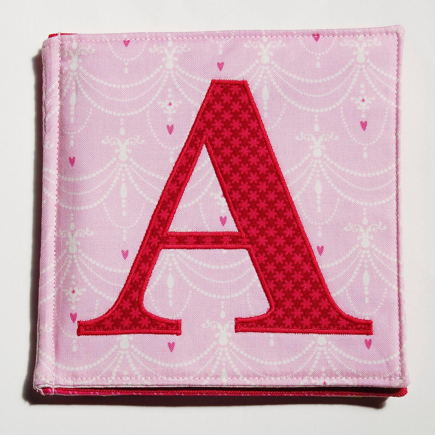 Custom cloth book, monogram with embroidered words, 6 page