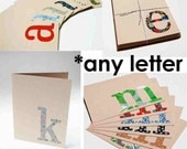 Monogram Eco Notecard Set, vintage fabric serif, letter of your choice