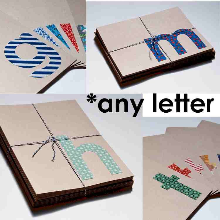 Monogram Eco Notecard Set, vintage fabric sans serif, letter of your choice