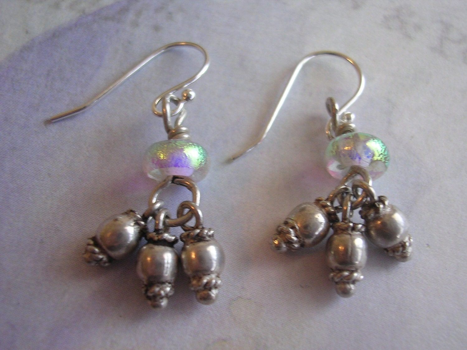 Rainbow Dichroic and Silver Drop Earrings, Sale