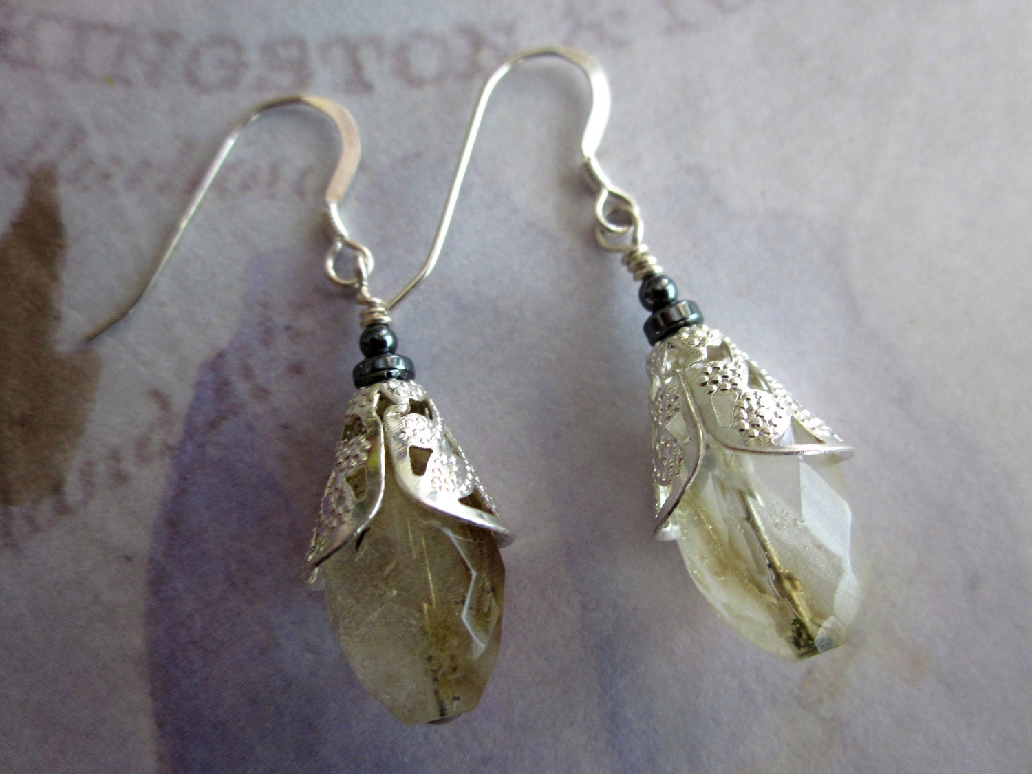 Citrine and Sterling Earrings with Silver Filigree