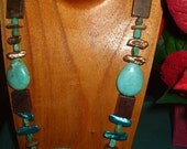 TURQUOISE SLICE NECKLACE with Brown Jade Abalone and Tiger Eye Gemstones