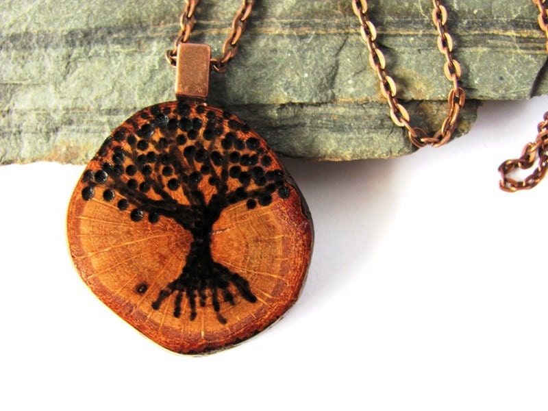 Tree of Life Necklace Wooden Pendant Reclaimed Oak Branch Wood Jewelry by Hendywood