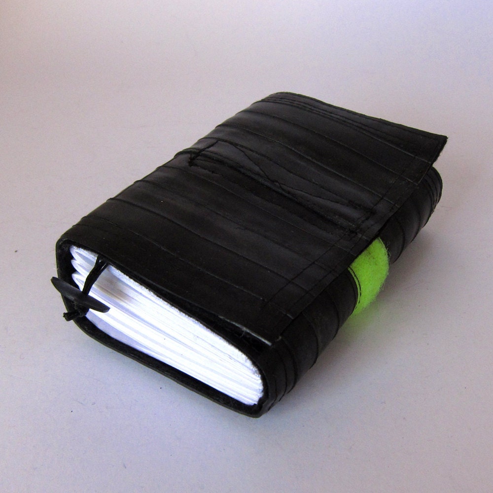 Recycled bike inner tube journal, neon green velcro closure,small