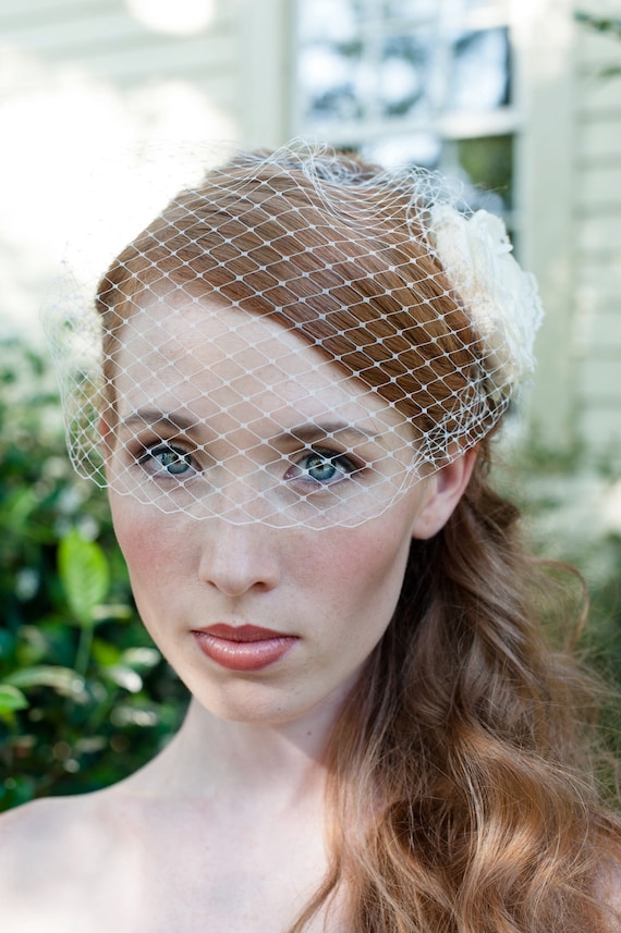 Bridal Birdcage Veil with Plain Edge Easy Fit in Super Soft IVORY or WHITE French Netting