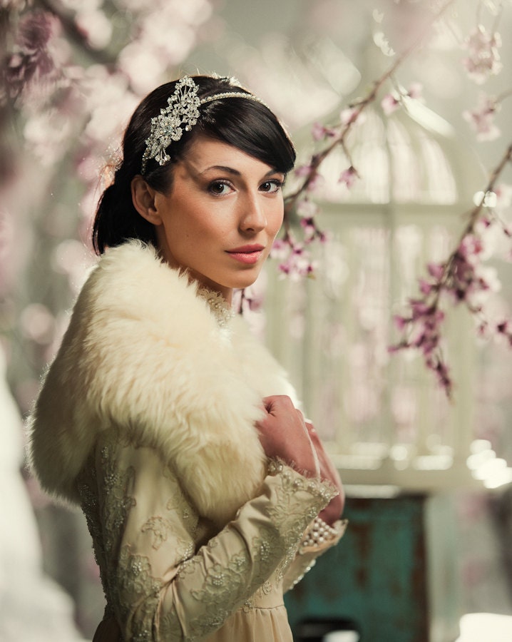 Dramatic Bridal Headband with Swarovski Rhinestone, Crystal and Pearl Ivory or White